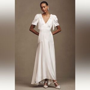 Mare Mare V-Neck Bow Flutter-Sleeve Slip Dress